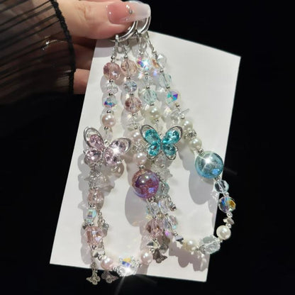 Alloy Rhinestone Butterfly Phone Chain(Blue) - Lanyards & Wrist Straps by buy2fix | Online Shopping UK | buy2fix