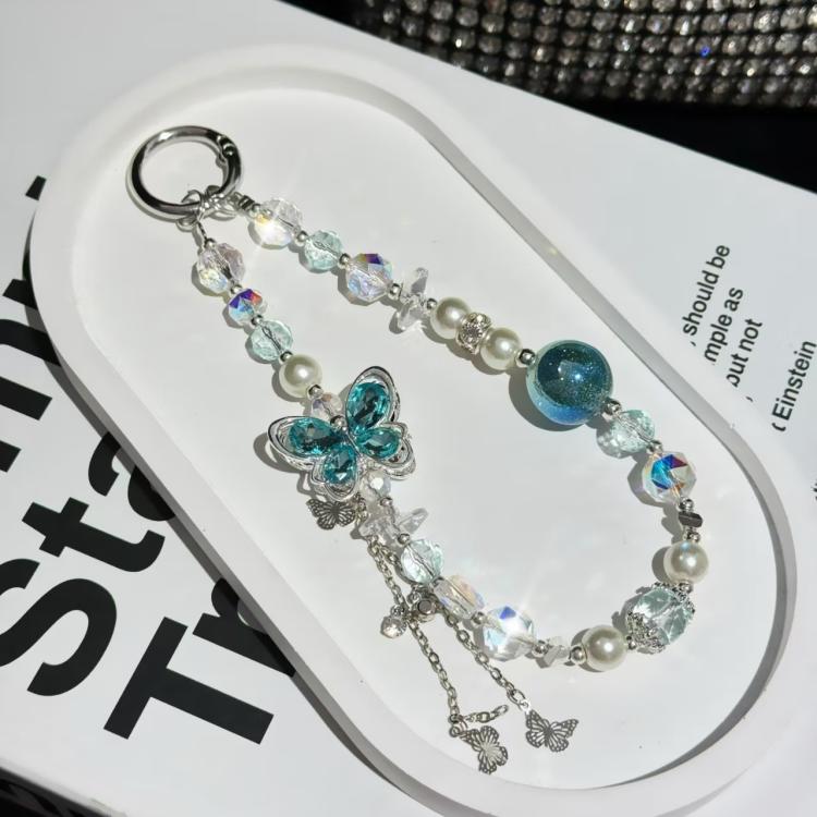 Alloy Rhinestone Butterfly Phone Chain(Blue) - Lanyards & Wrist Straps by buy2fix | Online Shopping UK | buy2fix