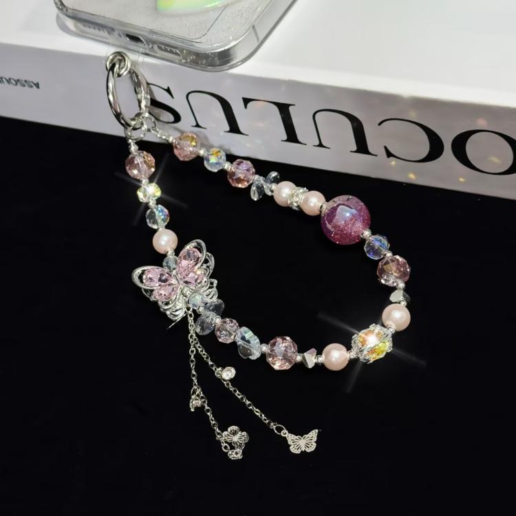 Alloy Rhinestone Butterfly Phone Chain(Pink) - Lanyards & Wrist Straps by buy2fix | Online Shopping UK | buy2fix