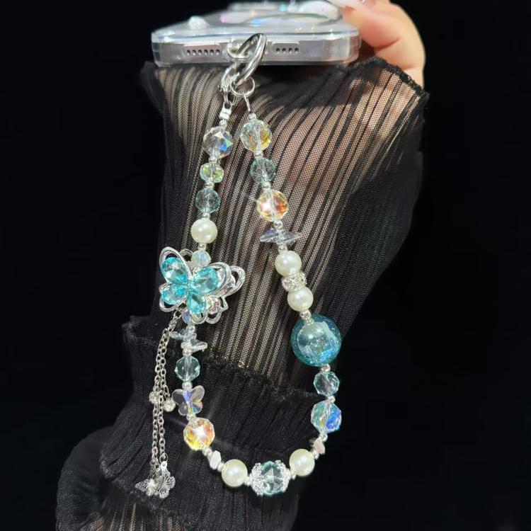 Alloy Rhinestone Butterfly Phone Chain(Blue) - Lanyards & Wrist Straps by buy2fix | Online Shopping UK | buy2fix