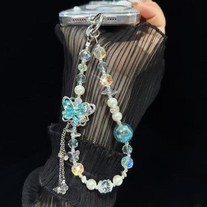 Alloy Rhinestone Butterfly Phone Chain(Blue) - Lanyards & Wrist Straps by buy2fix | Online Shopping UK | buy2fix