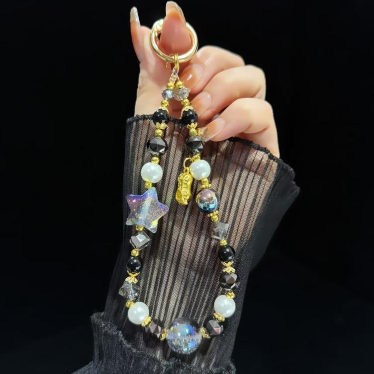 Starry Sky Beads Pentagram Mobile Phone Chain(Black) - Lanyards & Wrist Straps by buy2fix | Online Shopping UK | buy2fix