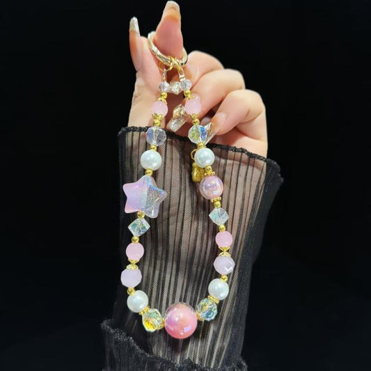 Starry Sky Beads Pentagram Mobile Phone Chain(Pink) - Lanyards & Wrist Straps by buy2fix | Online Shopping UK | buy2fix
