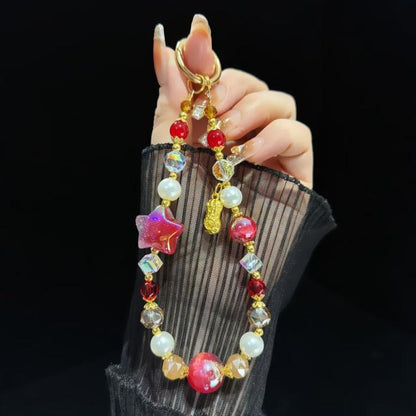 Starry Sky Beads Pentagram Mobile Phone Chain(red) - Lanyards & Wrist Straps by buy2fix | Online Shopping UK | buy2fix