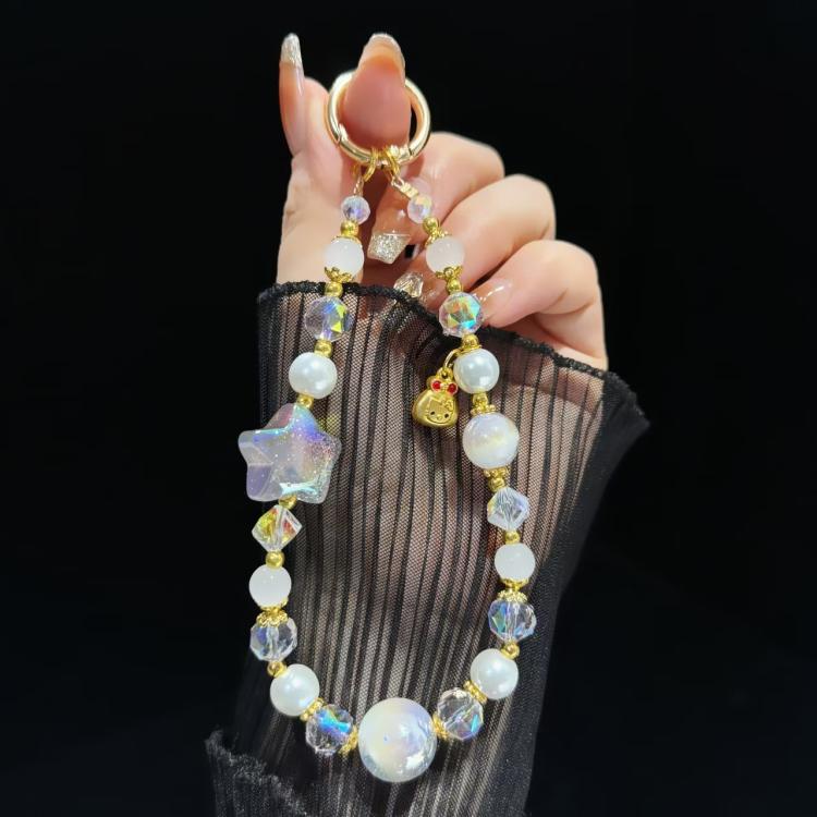 Starry Sky Beads Pentagram Mobile Phone Chain(White) - Lanyards & Wrist Straps by buy2fix | Online Shopping UK | buy2fix