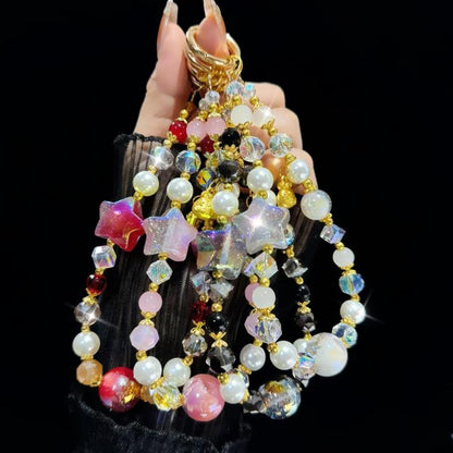 Starry Sky Beads Pentagram Mobile Phone Chain(Black) - Lanyards & Wrist Straps by buy2fix | Online Shopping UK | buy2fix