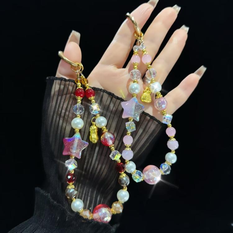 Starry Sky Beads Pentagram Mobile Phone Chain(Black) - Lanyards & Wrist Straps by buy2fix | Online Shopping UK | buy2fix