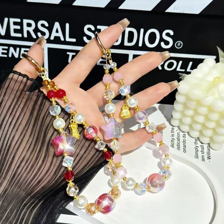 Starry Sky Beads Pentagram Mobile Phone Chain(Pink) - Lanyards & Wrist Straps by buy2fix | Online Shopping UK | buy2fix