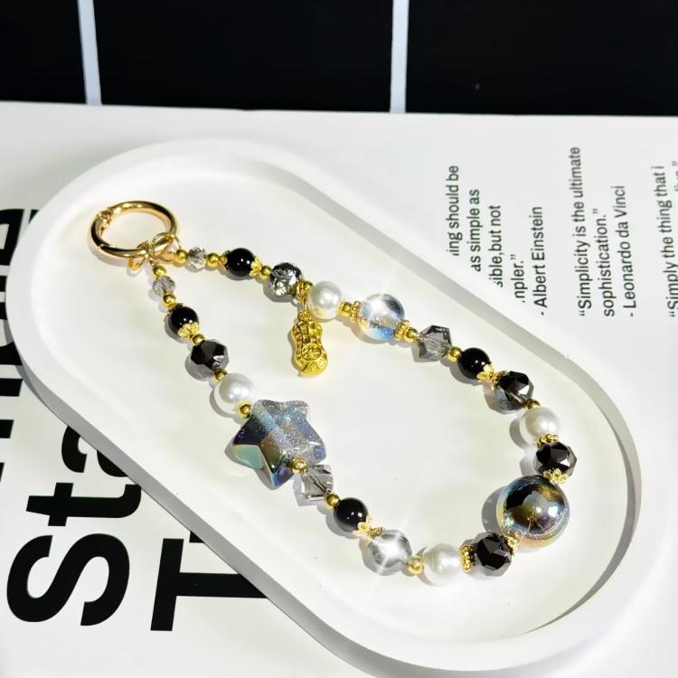 Starry Sky Beads Pentagram Mobile Phone Chain(Black) - Lanyards & Wrist Straps by buy2fix | Online Shopping UK | buy2fix