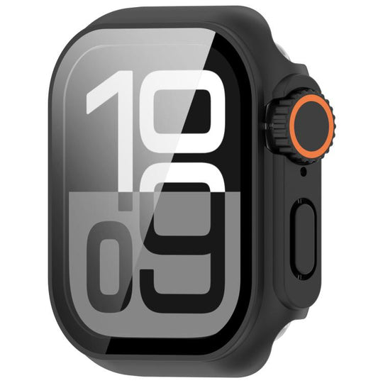 For Apple Watch Series 11 / 10 42mm Change to Ultra 49mm Tempered Film Integrated PC Button Watch Case(Black)