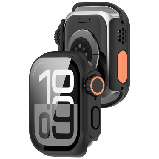 For Apple Watch Series 11 / 10 46mm Change to Ultra 49mm Tempered Film Integrated PC Button Watch Case(Black) - Watch Cases by buy2fix | Online Shopping UK | buy2fix