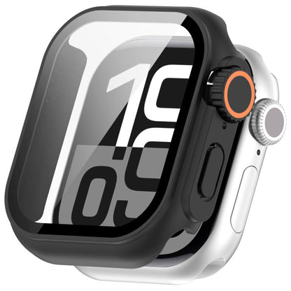 For Apple Watch Series 11 / 10 46mm Change to Ultra 49mm Tempered Film Integrated PC Button Watch Case(Black) - Watch Cases by buy2fix | Online Shopping UK | buy2fix