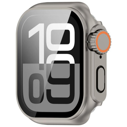 For Apple Watch Series 10 46mm Change to Ultra 49mm Tempered Film Integrated PC Button Watch Case(Titanium Steel Color) - Watch Cases by buy2fix | Online Shopping UK | buy2fix