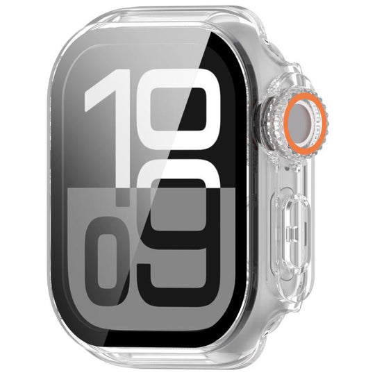 For Apple Watch Series 11 / 10 46mm Change to Ultra 49mm Tempered Film Integrated PC Button Watch Case(Transparent Color)