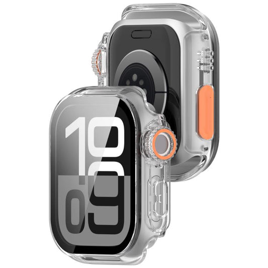 For Apple Watch Series 11 / 10 46mm Change to Ultra 49mm Tempered Film Integrated PC Button Watch Case(Transparent Color) - Watch Cases by buy2fix | Online Shopping UK | buy2fix