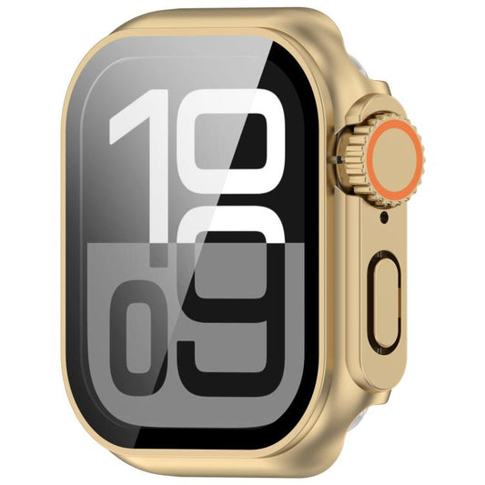 For Apple Watch Series 10 46mm Change to Ultra 49mm Tempered Film Integrated PC Button Watch Case(Champagne Gold) - Watch Cases by buy2fix | Online Shopping UK | buy2fix