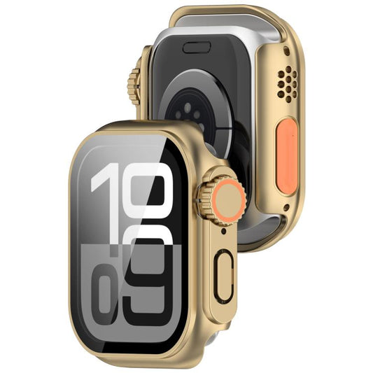 For Apple Watch Series 10 46mm Change to Ultra 49mm Tempered Film Integrated PC Button Watch Case(Champagne Gold) - Watch Cases by buy2fix | Online Shopping UK | buy2fix