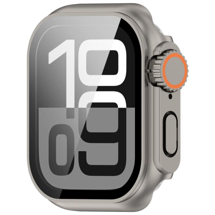 For Apple Watch Series 6/5/4/SE/SE2 44mm Change to Ultra 49mm Tempered Film Integrated PC Button Watch Case(Titanium Steel Color) - Watch Cases by buy2fix | Online Shopping UK | buy2fix