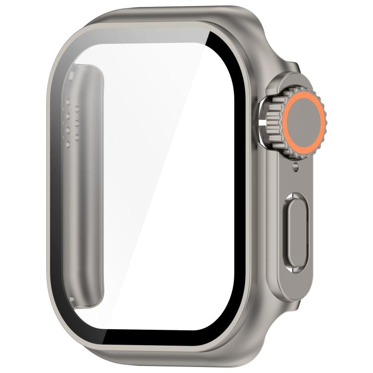 For Apple Watch Series 6/5/4/SE/SE2 44mm Change to Ultra 49mm Tempered Film Integrated PC Button Watch Case(Titanium Steel Color) - Watch Cases by buy2fix | Online Shopping UK | buy2fix
