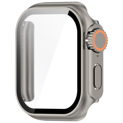 For Apple Watch Series 6/5/4/SE/SE2 44mm Change to Ultra 49mm Tempered Film Integrated PC Button Watch Case(Titanium Steel Color) - Watch Cases by buy2fix | Online Shopping UK | buy2fix