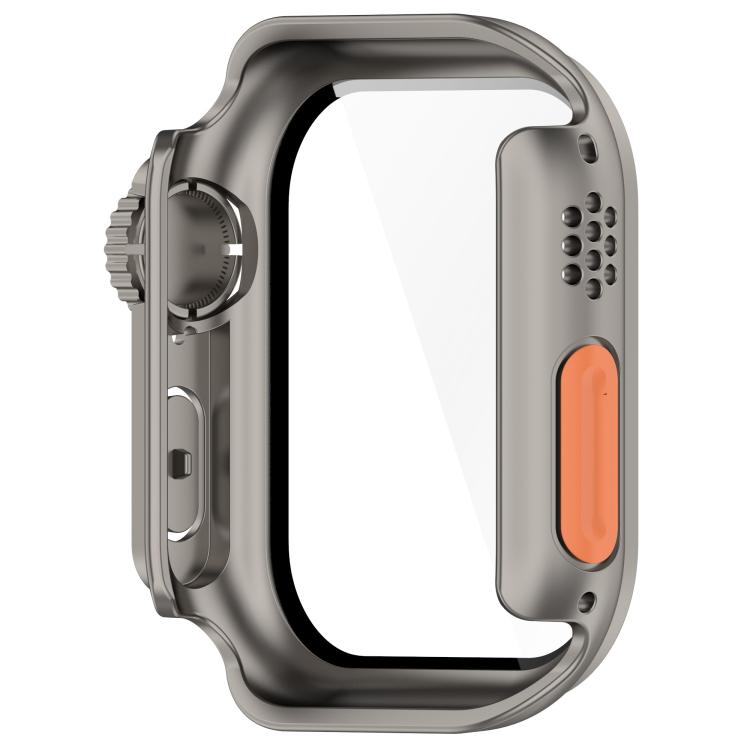 For Apple Watch Series 6/5/4/SE/SE2 44mm Change to Ultra 49mm Tempered Film Integrated PC Button Watch Case(Titanium Steel Color) - Watch Cases by buy2fix | Online Shopping UK | buy2fix