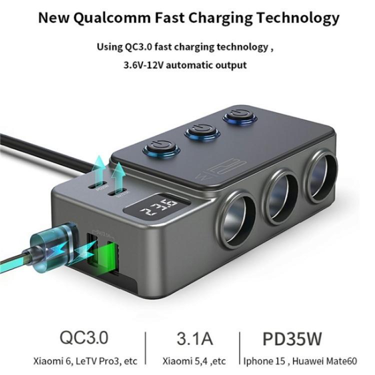 GC06 Voltage Display Cigarette Lighter Adapter Car Charger High Power Fast Charging - Cigar Socket by buy2fix | Online Shopping UK | buy2fix