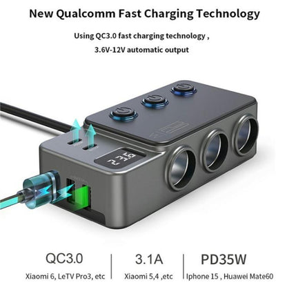 GC06 Voltage Display Cigarette Lighter Adapter Car Charger High Power Fast Charging - Cigar Socket by buy2fix | Online Shopping UK | buy2fix