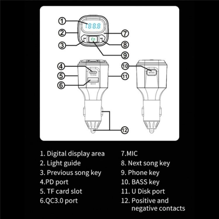 BC80 Hands-Free Calling Voltage Display Adapter Car Charger Bluetooth-Compatible MP3 Player - Bluetooth Car Kits by buy2fix | Online Shopping UK | buy2fix