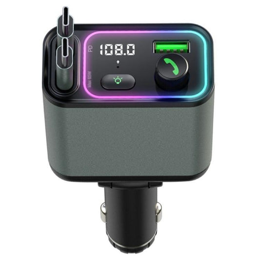 GC08C Dual Type-C Retractable Cables Ambient Light Voltage Display PD 65W Fast Car Charger - Car Charger by buy2fix | Online Shopping UK | buy2fix