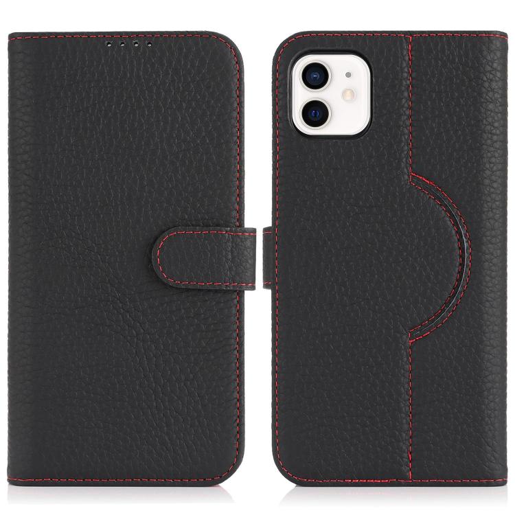 For iPhone 11 Genuine Leather Card Wallet MagSafe Phone Case(Litchi Black) - iPhone 11 Cases by buy2fix | Online Shopping UK | buy2fix