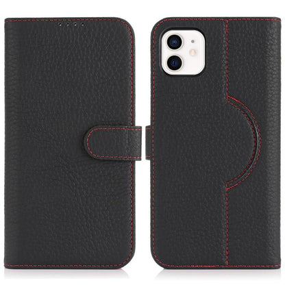 For iPhone 11 Genuine Leather Card Wallet MagSafe Phone Case(Litchi Black) - iPhone 11 Cases by buy2fix | Online Shopping UK | buy2fix
