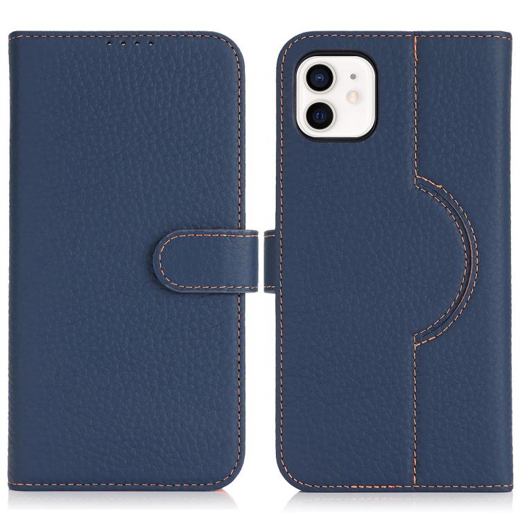 For iPhone 11 Genuine Leather Card Wallet MagSafe Phone Case(Litchi Dark Blue) - iPhone 11 Cases by buy2fix | Online Shopping UK | buy2fix