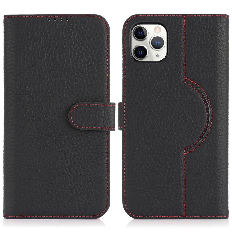For iPhone 11 Pro Max Genuine Leather Card Wallet MagSafe Phone Case(Litchi Black) - iPhone 11 Pro Max Cases by buy2fix | Online Shopping UK | buy2fix