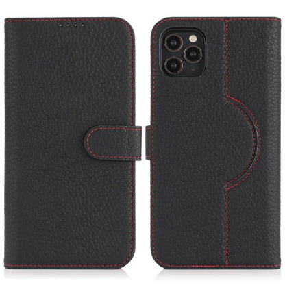 For iPhone 12 / 12 Pro Genuine Leather Card Wallet MagSafe Phone Case(Litchi Black) - iPhone 12 / 12 Pro Cases by buy2fix | Online Shopping UK | buy2fix