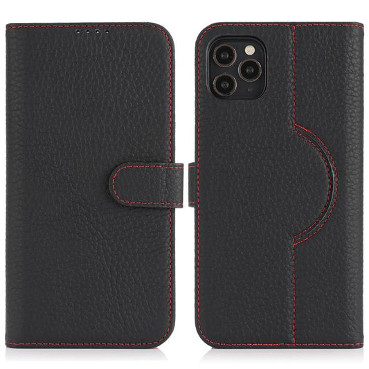 For iPhone 12 / 12 Pro Genuine Leather Card Wallet MagSafe Phone Case(Litchi Black) - iPhone 12 / 12 Pro Cases by buy2fix | Online Shopping UK | buy2fix