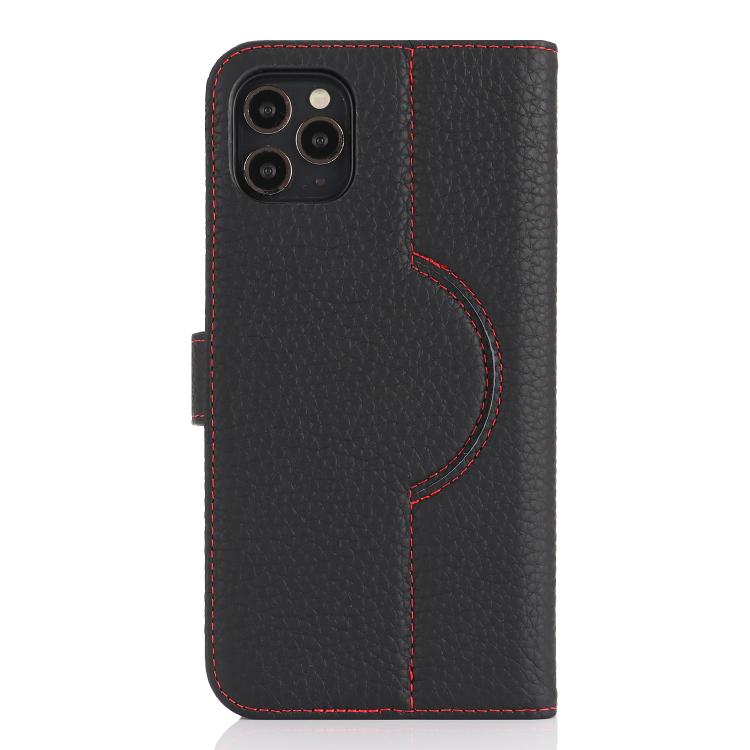 For iPhone 12 / 12 Pro Genuine Leather Card Wallet MagSafe Phone Case(Litchi Black) - iPhone 12 / 12 Pro Cases by buy2fix | Online Shopping UK | buy2fix