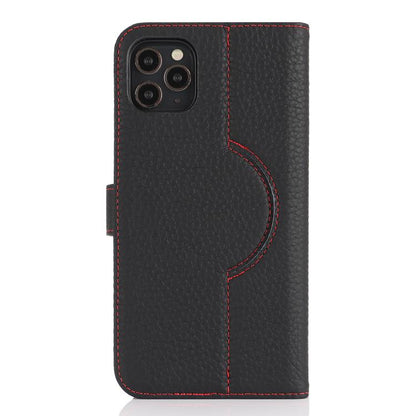 For iPhone 12 / 12 Pro Genuine Leather Card Wallet MagSafe Phone Case(Litchi Black) - iPhone 12 / 12 Pro Cases by buy2fix | Online Shopping UK | buy2fix