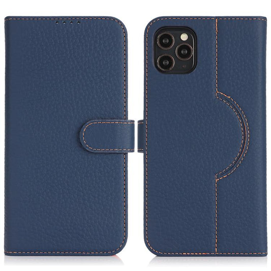 For iPhone 13 Pro Genuine Leather Card Wallet MagSafe Phone Case(Litchi Dark Blue) - iPhone 13 Pro Cases by buy2fix | Online Shopping UK | buy2fix