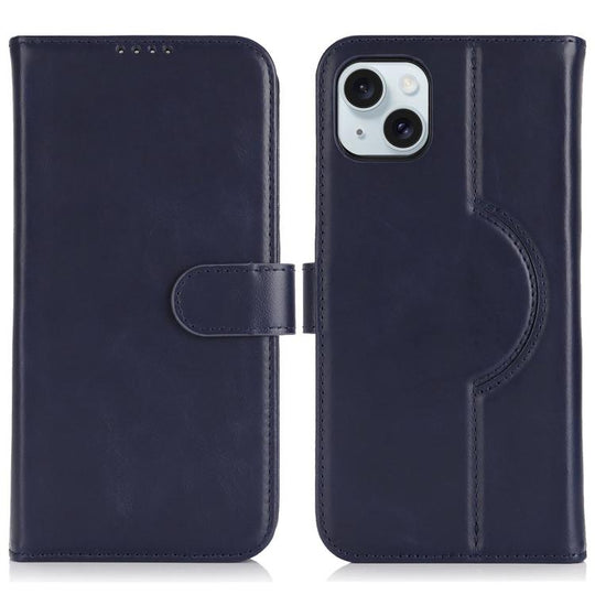 For iPhone 15 Genuine Leather Card Wallet MagSafe Phone Case(Dark Blue)