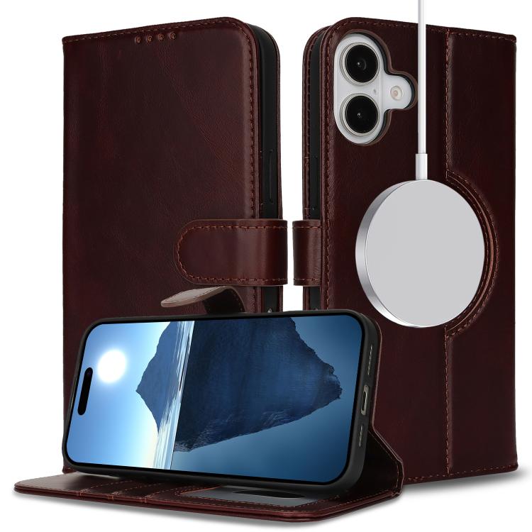 For iPhone 15 Pro Genuine Leather Card Wallet MagSafe Phone Case(Dark Brown) - iPhone 15 Pro Cases by buy2fix | Online Shopping UK | buy2fix