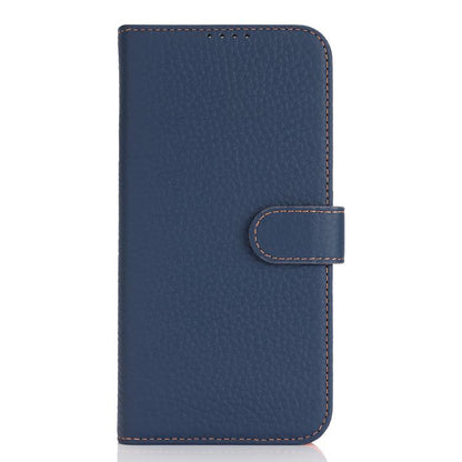 For iPhone 15 Pro Genuine Leather Card Wallet MagSafe Phone Case(Litchi Dark Blue) - iPhone 15 Pro Cases by buy2fix | Online Shopping UK | buy2fix