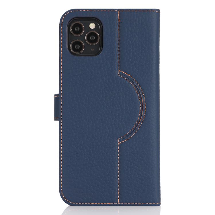 For iPhone 15 Pro Genuine Leather Card Wallet MagSafe Phone Case(Litchi Dark Blue) - iPhone 15 Pro Cases by buy2fix | Online Shopping UK | buy2fix