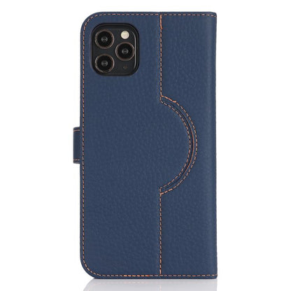 For iPhone 15 Pro Genuine Leather Card Wallet MagSafe Phone Case(Litchi Dark Blue) - iPhone 15 Pro Cases by buy2fix | Online Shopping UK | buy2fix