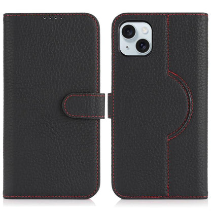 For iPhone 15 Plus / 14 Plus Genuine Leather Card Wallet MagSafe Phone Case(Litchi Black) - iPhone 15 Plus Cases by buy2fix | Online Shopping UK | buy2fix