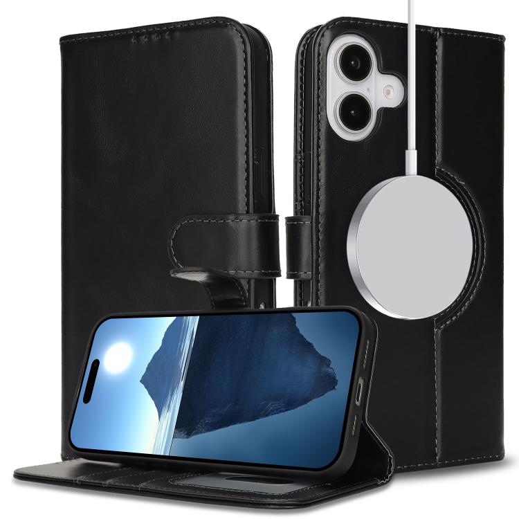 For iPhone 16 Pro Genuine Leather Card Wallet MagSafe Phone Case(Black) - iPhone 16 Pro Cases by buy2fix | Online Shopping UK | buy2fix