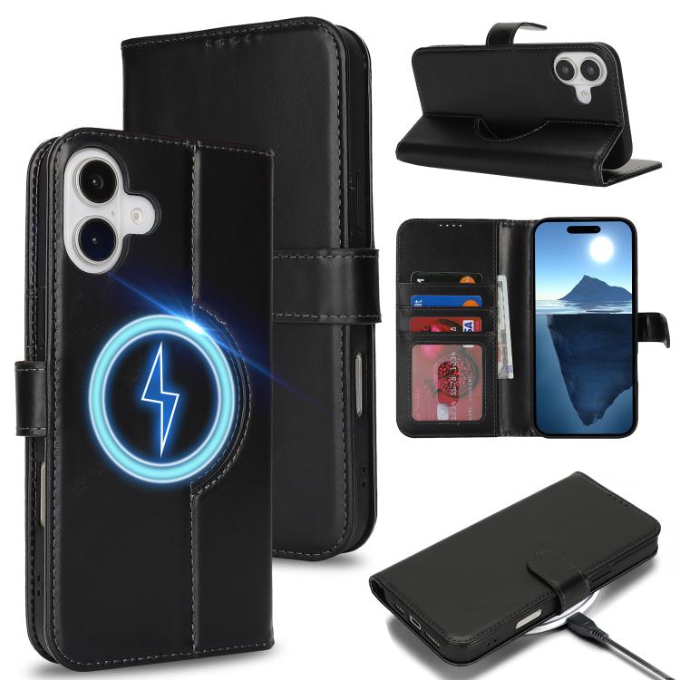 For iPhone 16 Pro Genuine Leather Card Wallet MagSafe Phone Case(Black) - iPhone 16 Pro Cases by buy2fix | Online Shopping UK | buy2fix
