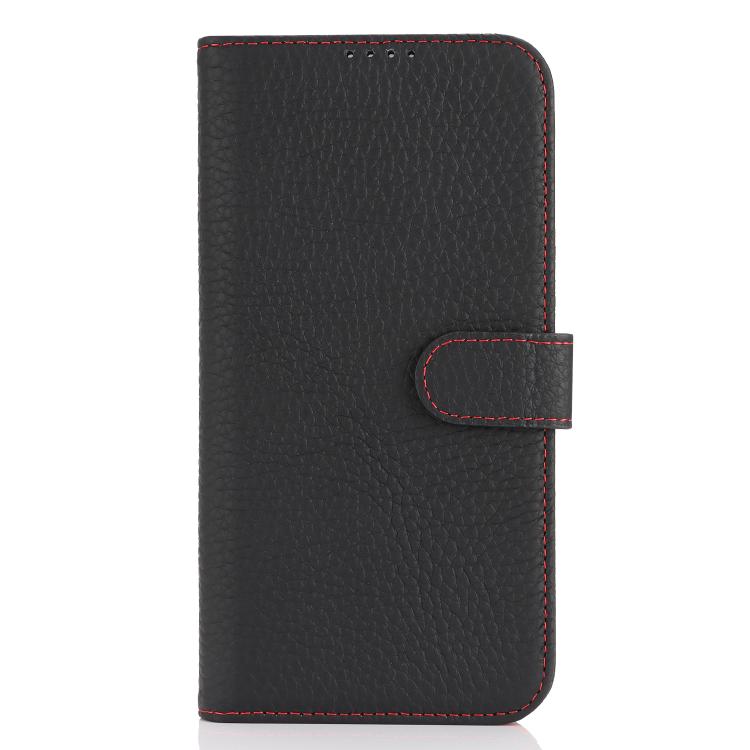 For iPhone 16 Pro Genuine Leather Card Wallet MagSafe Phone Case(Litchi Black) - iPhone 16 Pro Cases by buy2fix | Online Shopping UK | buy2fix