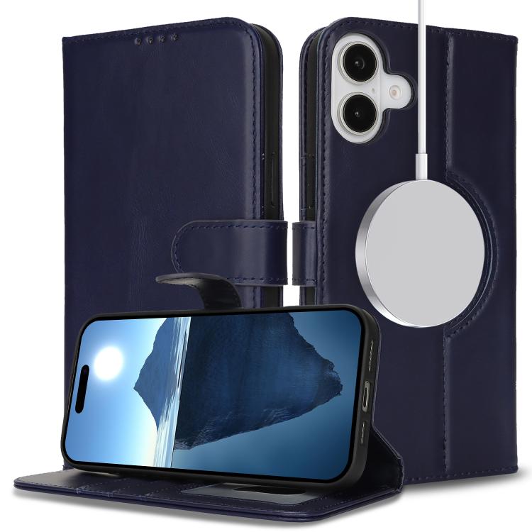 For iPhone 16 Pro Max Genuine Leather Card Wallet MagSafe Phone Case(Dark Blue) - iPhone 16 Pro Max Cases by buy2fix | Online Shopping UK | buy2fix