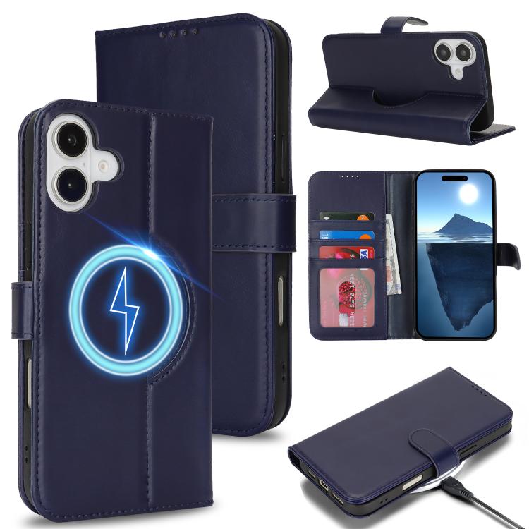 For iPhone 16 Pro Max Genuine Leather Card Wallet MagSafe Phone Case(Dark Blue) - iPhone 16 Pro Max Cases by buy2fix | Online Shopping UK | buy2fix