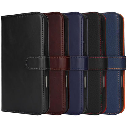 For iPhone 16 Pro Genuine Leather Card Wallet MagSafe Phone Case(Litchi Dark Blue) - iPhone 16 Pro Cases by buy2fix | Online Shopping UK | buy2fix